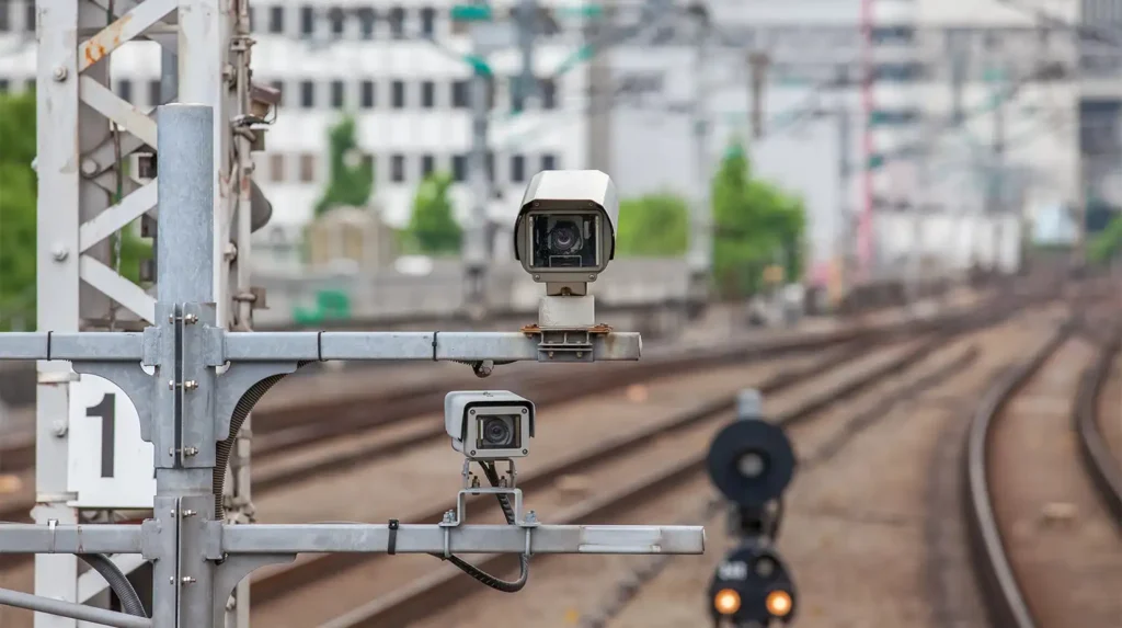 Surveillance cameras watching railroad tracks