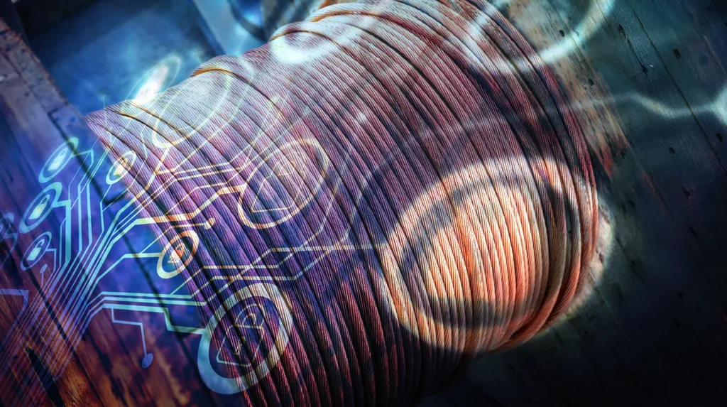 roll of copper wire with images over
