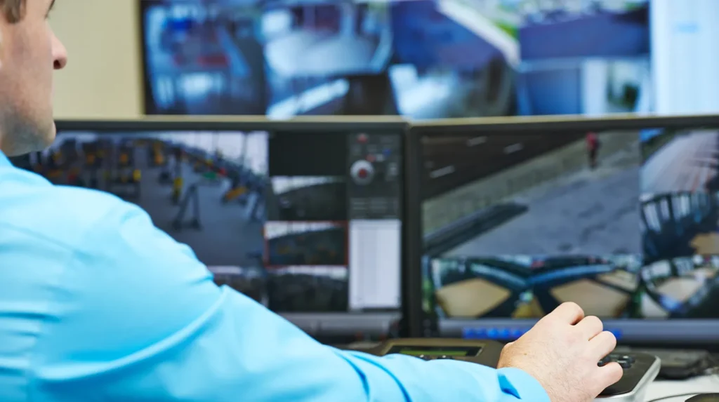 person in front of multiple computer monitors