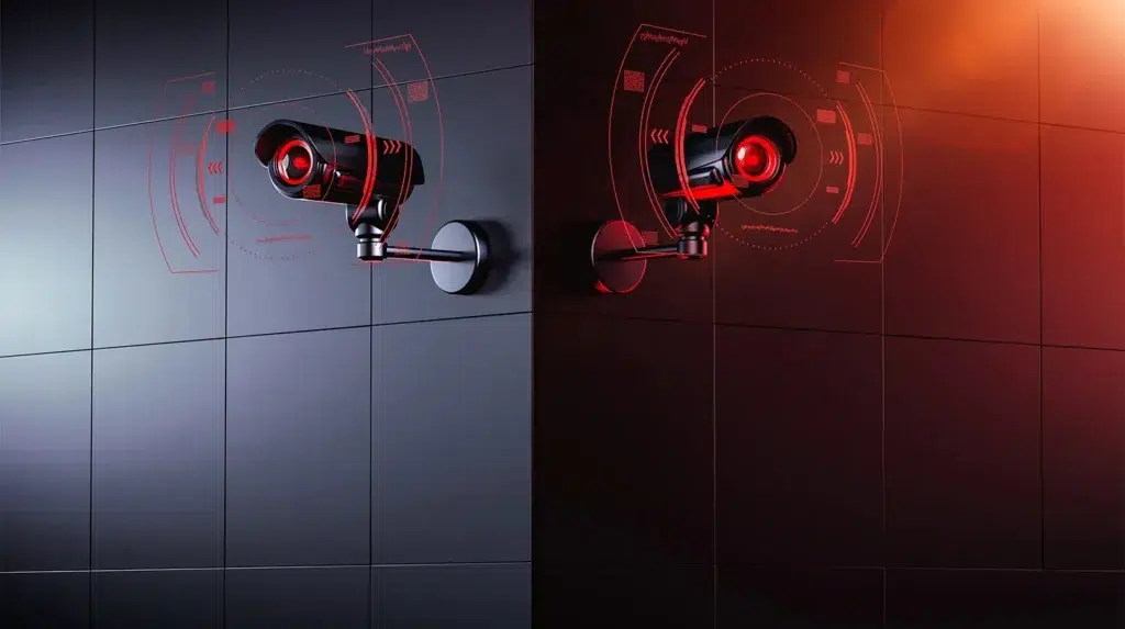 a pair of night vision cameras on a wall