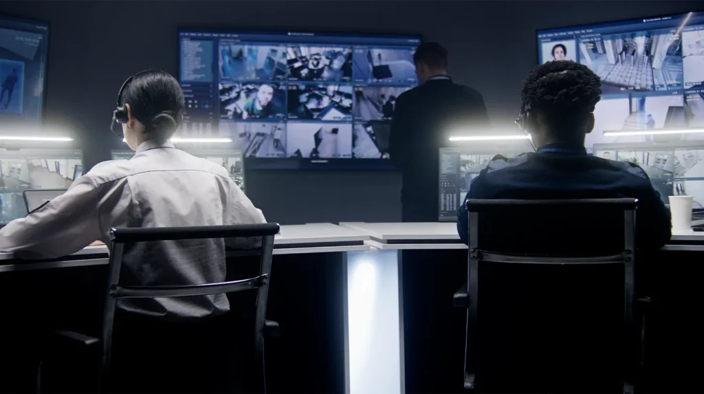 security personnel sitting in front of monitors